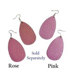 Teardrop Faux Leather Earrings Drop 3" in Rose or Pink Lightweight Textured New